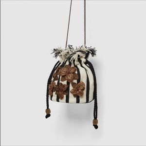 **NEW** Zara Striped Fabric Bucket Bag